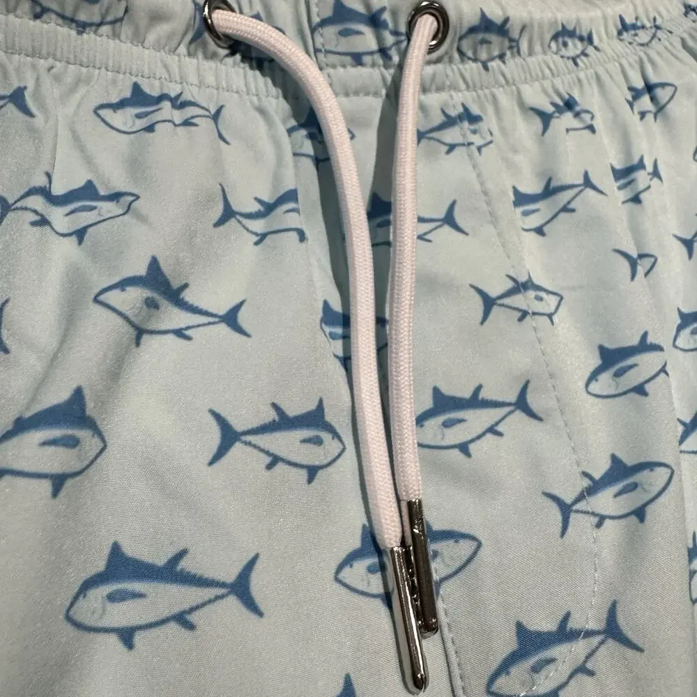 Bermies Swim Trunks XXL Blue Tuna Print Drawstring ~ NWT